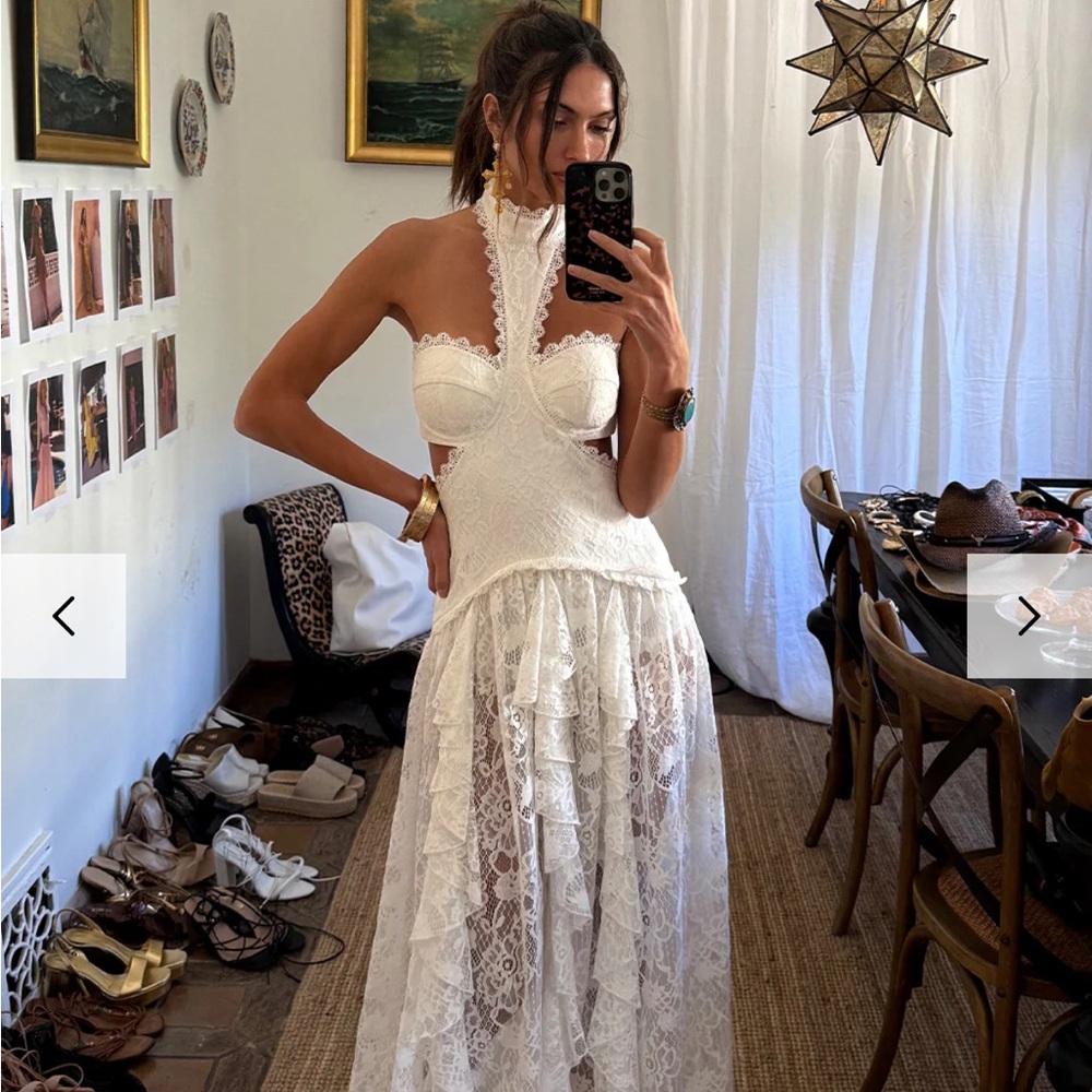 12th Tribe White Lace Maxi Dress with High Neck